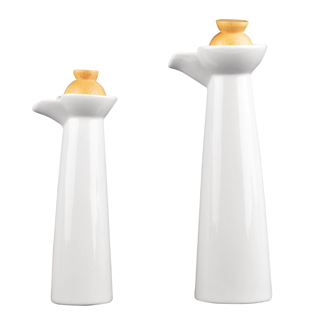 Olympia Whiteware Vinegar & Oil bottle set with Wooden Base & Stoppers (Box 1) - Image 5