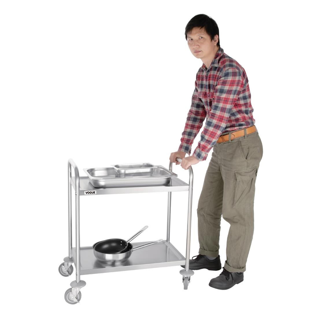 Vogue Stainless Steel 2 Tier Clearing Trolley - Small - Image 3
