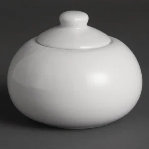 "Olympia Whiteware Sugar Bowl with Lid - 100x80mm 4x3 1/4"" 9 1/2oz (Box 12)"