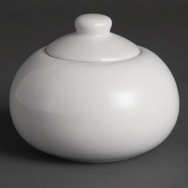 "Olympia Whiteware Sugar Bowl with Lid - 100x80mm 4x3 1/4"" 9 1/2oz (Box 12)"