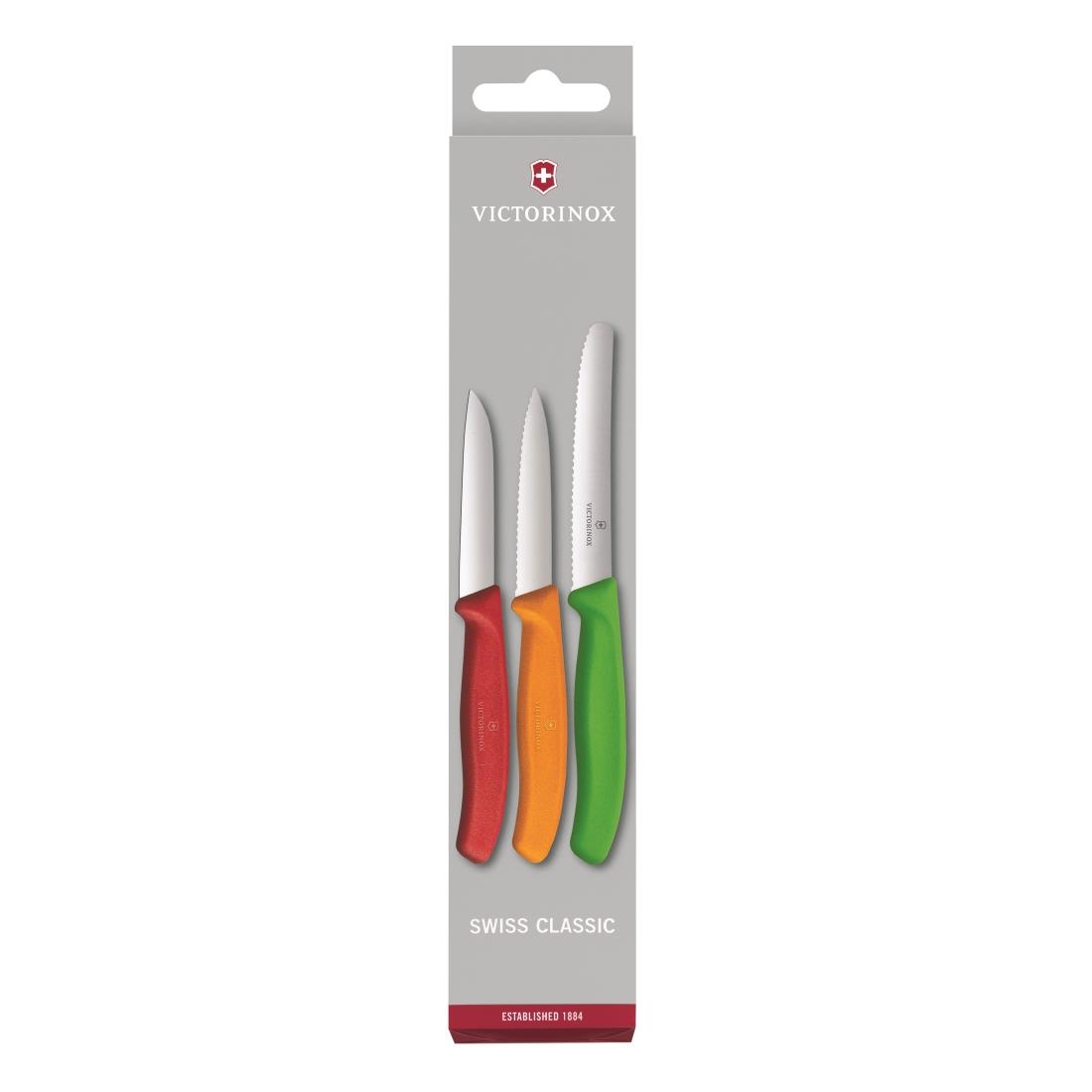 Victorinox 3 Piece Paring Knife Set - Red Orange & Green