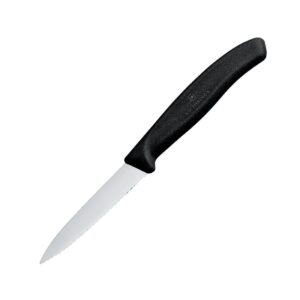 Paring Knife Pointed Tip Serrated Edge Black - 8cm