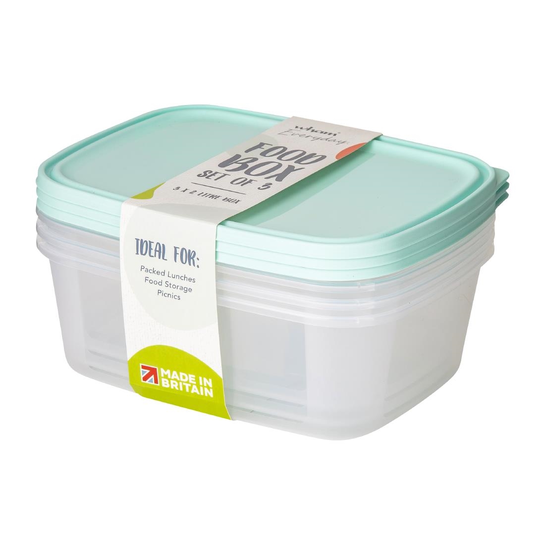 Wham Everyday Food Box & Lid 2Ltr Clear/Assorted (Pack 3)