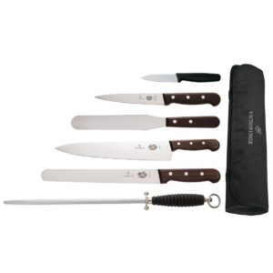 "Victorinox Rosewood Knife Set & Wallet 6 Piece with 8"" Cooks Knife"