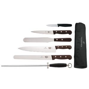 "Victorinox Rosewood Knife Set & Wallet 6 Piece with 10"" Cooks Knife"