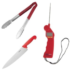 Hygiplas Red Set - Tong Thermometer & Cooks Knife